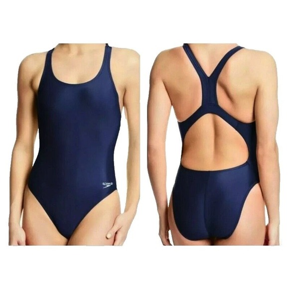 Speedo Swimsuit One Piece Navy Blue Athletic Training Swimwear - Picture 1 of 2